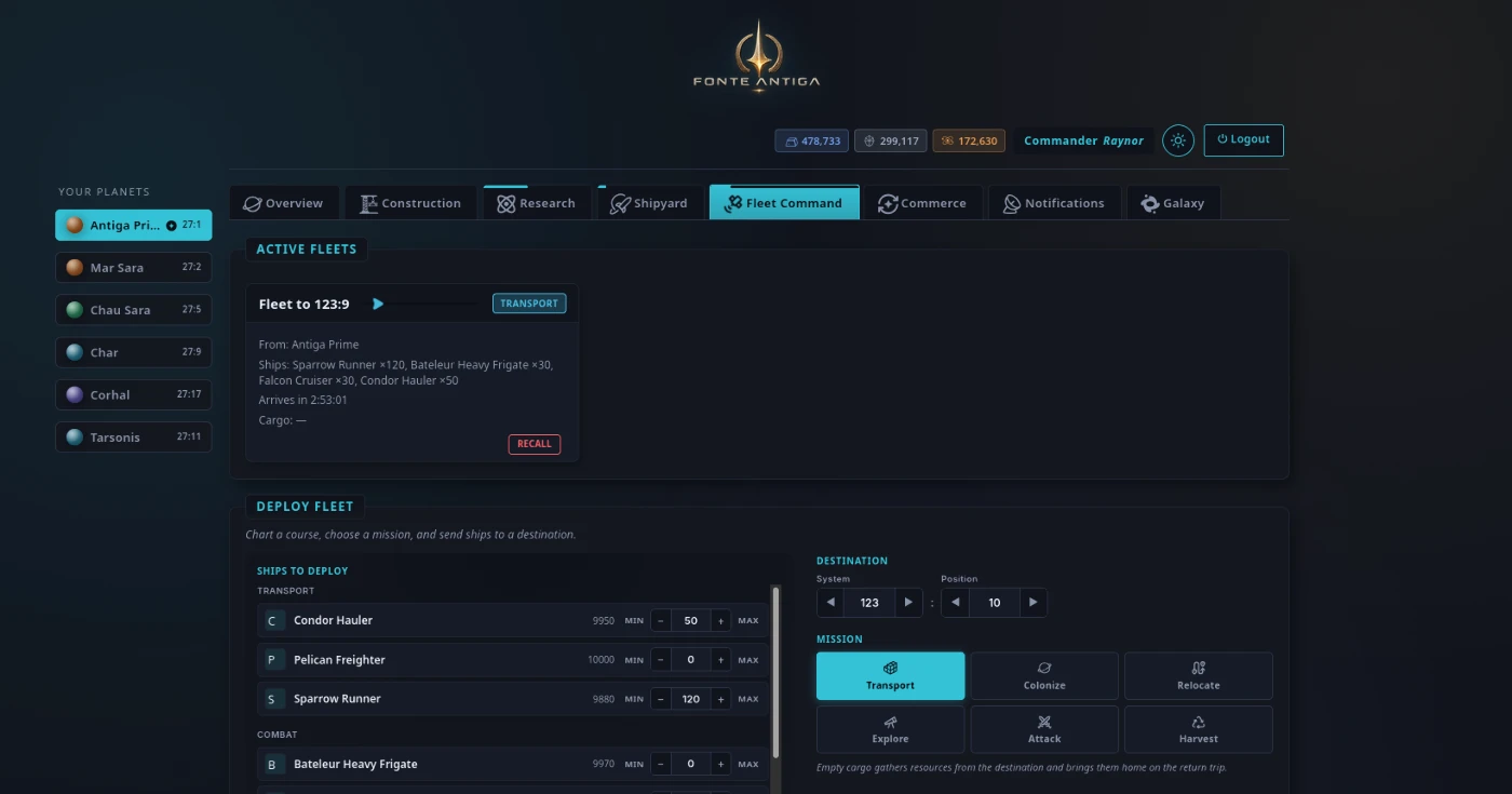 Chart a course and send fleets on missions across the galaxy.